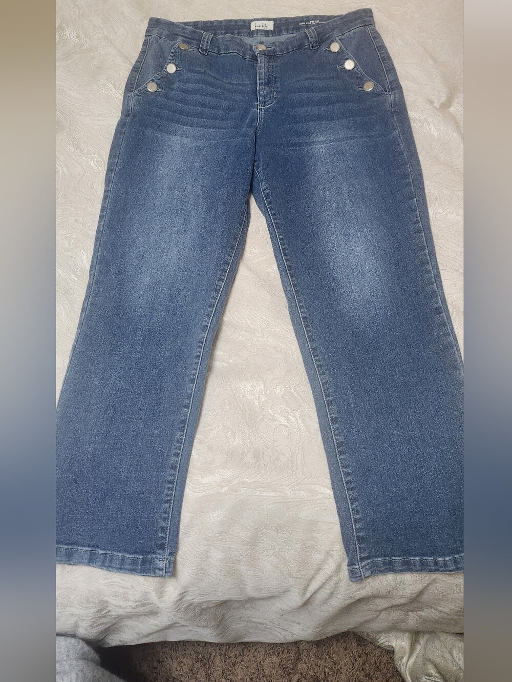 Nicole Miller Sailor Button SOHO High Rise Slim Straight Jean Size 14